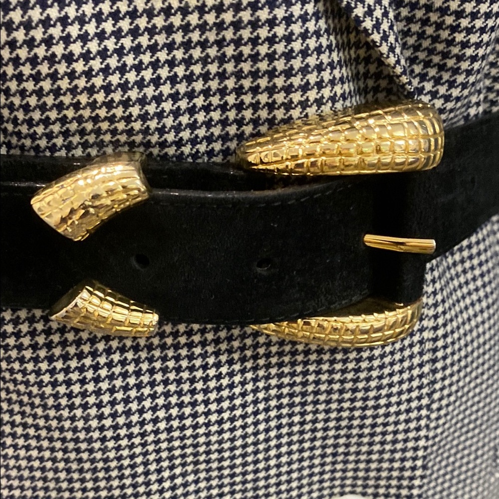 Black Suede Belt with Gold Buckle - Women's Accessory - Picture 2 of 13